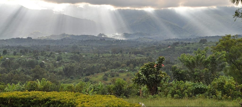 Rwenzori mountains borders Uganda and the Democratic Republic of the Congo